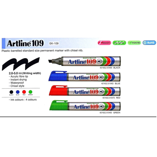 Artline 2-5mm Permanent Chisel Tip Marker - Black