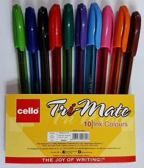Cello Tri Mate Color Ball Pen (10 Pcs)