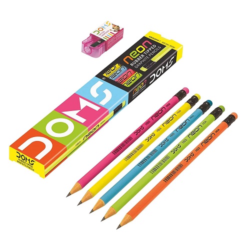 DOMS Neon Rubber Tip HB Pencils 10 pcs