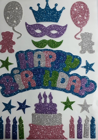 Glitter Foam Sticker A4 - Happy Birthday