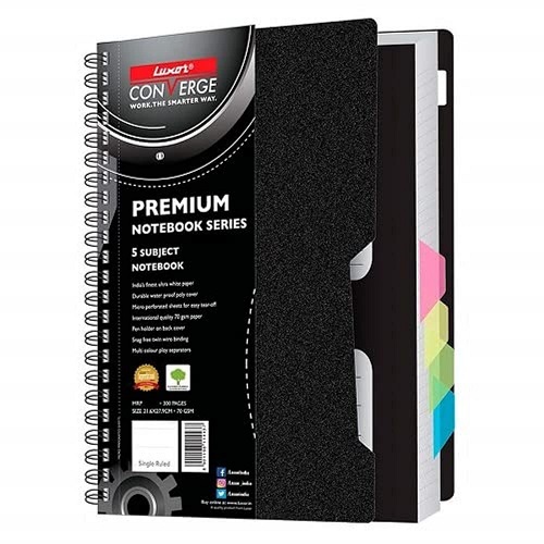 Luxor Black Premium Notebook A5 5 Sub 300 pgs