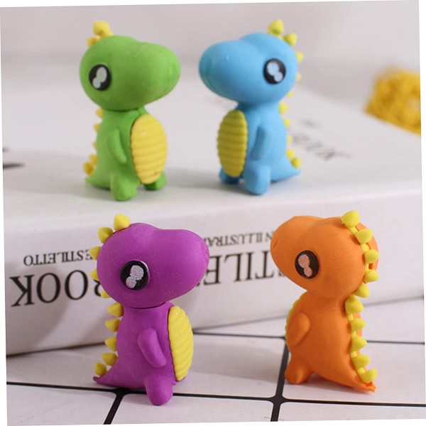 Cute Dino Erasers Assorted Colors 4 piece Assorted