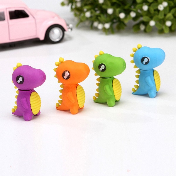 Cute Dino Erasers Assorted Colors 4 piece Assorted