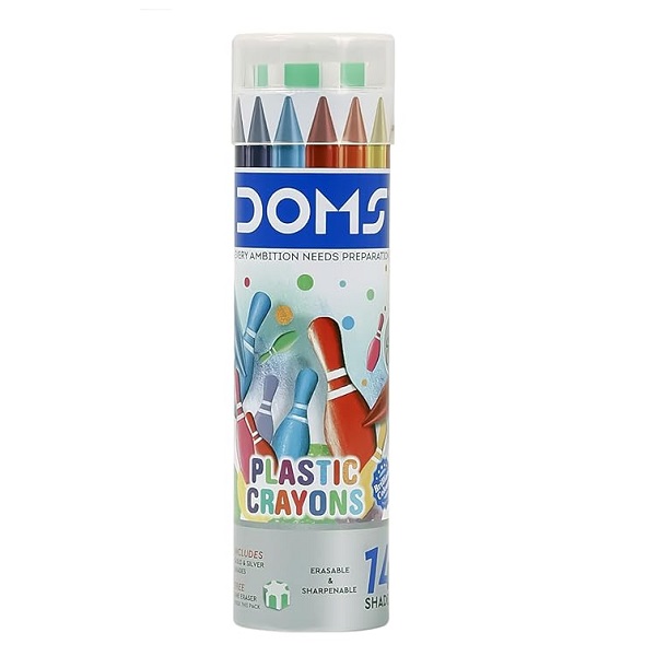 Doms Plastic Crayons 14 Shades Tin Can