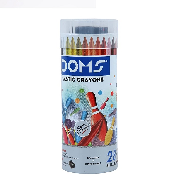 Doms Plastic Crayons 28 Shades Tin Can