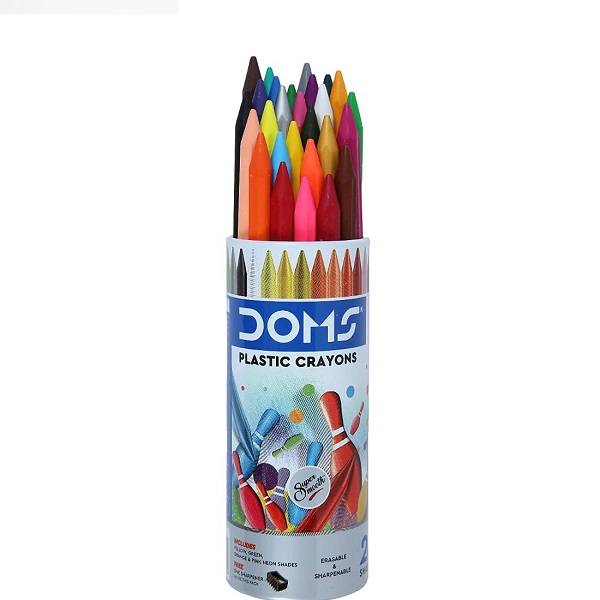 Doms Plastic Crayons 28 Shades Tin Can