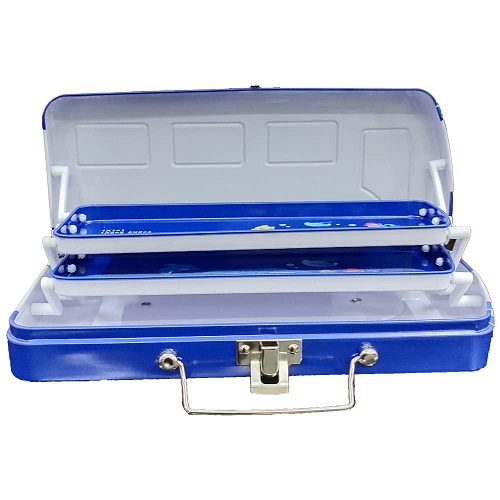 Bus Metal Pencil Box with Moving Tyres 3 Layer Blue