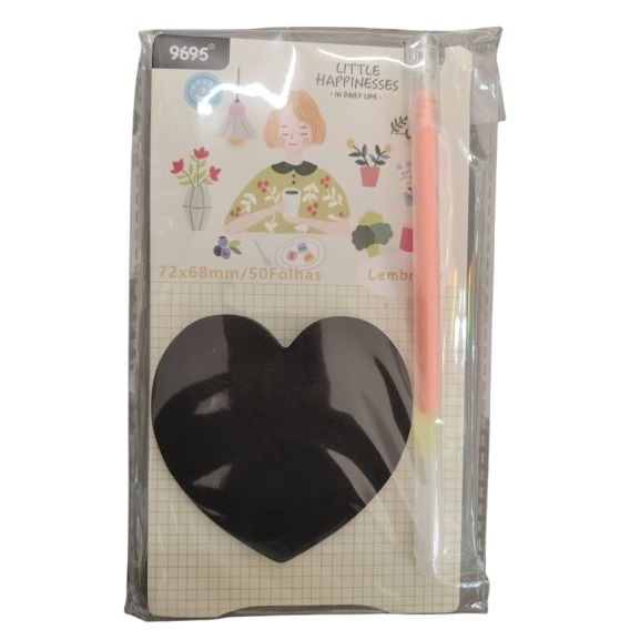 Heart Shape Sticky Notes Black with Fluroscent Pen