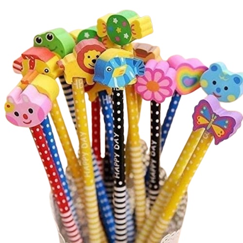 HB Wooden Pencils with Eraser top Assorted Pack of 5